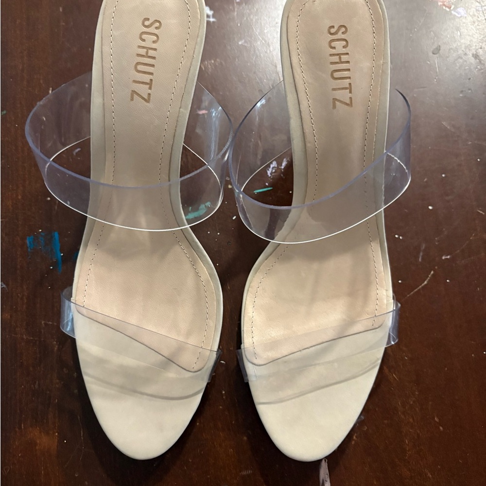 SCHUTZ Women's Clear Strap Heels - Beige